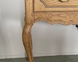 Vintage Baker Furniture Louis XV Style White Oak French Provincial Side Table / Server With Brass Hardware. Measures 32" W x 39" H x 18" D. Photo 3 of 4.