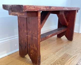 Rustic Red Painted Bench. Measures 42" W x 11" D x 20" H. Photo 2 of 3.