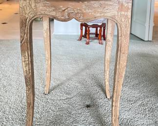 Interior Crafts Distressed Finish French Provincial Glass Top Side Table. Measures 22" D x 23" H. Photo 1 of 3.