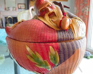 Lidded Asian Motif Basket. Photo 1 of 3.