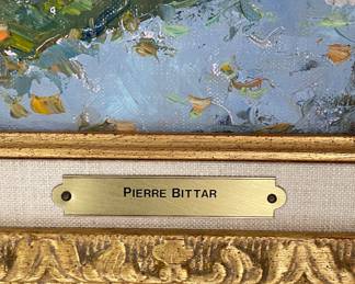 "La Banc Blanc," Oil on Canvas, Pierre Bittar. Measures 13" x 10" ; 22.5" x 19.5" Including Frame. Photo 3 of 3.