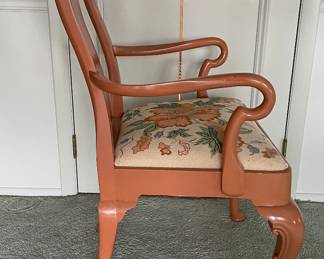 Set of 6 Baker Furniture Queen Anne Mahogany Dining Chairs Custom Lacquered In Farrow & Ball Bamboozle with Needlepoint Seats - 2 Arm and 4 Side Chairs. Each Measures 23" W with 19" Seat Height. Photo 2 of 6.