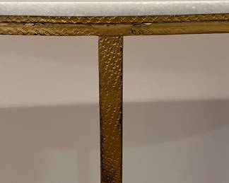 Marble-Top Hammered Gilt Metal Demi-Lune Tables - 2 Available. Each Measures 38" W x 12" D x 36.5" H. Photo 2 of 4.
