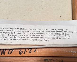 Oil On Canvas. Signed by Artist. Tedeschi. Photo 3 of 3.