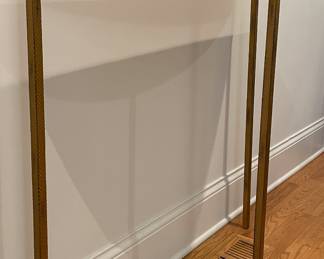 Marble-Top Hammered Gilt Metal Demi-Lune Tables - 2 Available. Each Measures 38" W x 12" D x 36.5" H. Photo 4 of 4.