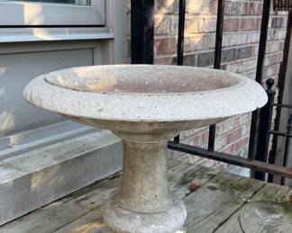 Small Cast Concrete Bird Bath. Measures 15" H x 17" D.