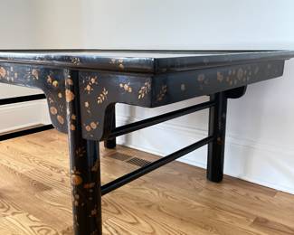 Dessin Fournir Ebonized Wood Cocktail Table with Chinoiserie Motif. Measures 48" W x 32" D x 22.5" H. Photo 2 of 5.