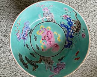 Antique Famille Jaune Bowl on Stand. Measures 7" D x 4" D. Photo 2 of 3.