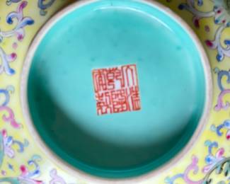 Antique Famille Jaune Bowl on Stand. Measures 7" D x 4" D. Photo 3 of 3.