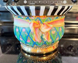 Mackenzie-Childs Cachepot. Measures 9.25" D x 6.5" H,