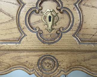 Vintage Baker Furniture Louis XV Style White Oak French Provincial Side Table / Server With Brass Hardware. Measures 32" W x 39" H x 18" D. Photo 2 of 4.