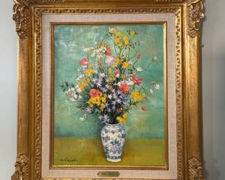 "Fleurs des Champs." Oil on Canvas. Andre Vignoles, Signed. Measures 15.5" x 12"; 21" x 24" Including Frame. Photo 1 of 2.