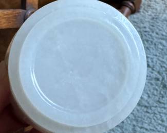 White Jade Brush Washer on Carved Jade Stand. Measures 3" D x 2" H. Photo 2 of 2.