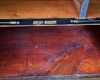 Antique English Music Cabinet with Inlay & Brass Rail. Photo 6 of 6.