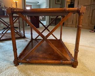 Pair of Drexel Heritage Grand Tour Burl Wood Faux Bamboo Low End Tables. Each Measures 22" W 19" D x 17" H. Great As Is But Would Be Amazing Painted. Ask Us For Resources. Photo 1 of 4.