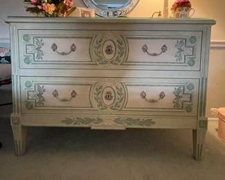 Vintage Baker Furniture French Provincial Louis XV Style Two-Drawer Hand Carved Chest of Drawers. Measures 48" W x 20" D x 34" H. Photo 1 of 4.