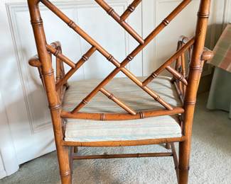 Vintage Chinese Chippendale Faux Bamboo Arm Chair - 2 Available. Photo 3 of 4.