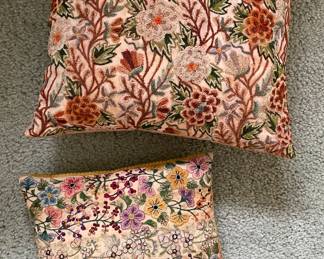 Two Vintage Pillows Hand-Made By Benjamin Green-Field, "Chicago's Mad Hatter." Smaller of Two Measures 8.5" x 7"; Larger Measures 11" x 11."