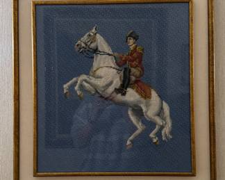 Framed Needlepoint of Carabiniers-à-Cheval.