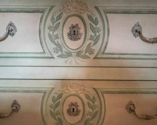 Vintage Baker Furniture French Provincial Louis XV Style Two-Drawer Hand Carved Chest of Drawers. Measures 48" W x 20" D x 34" H. Photo 2 of 4.