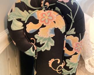 Floral Chintz Upholstered Queen-Size Bed Frame with Matching Quilted Bed Spread. Photo 3 of 4.