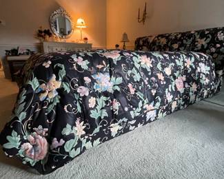 Floral Chintz Upholstered Queen-Size Bed Frame with Matching Quilted Bed Spread. Photo 4 of 4.