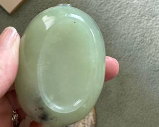 Carved Black & White Chinese Jade Water Coupe. Measures 3" W x 2.5" H. Photo 2 of 2.