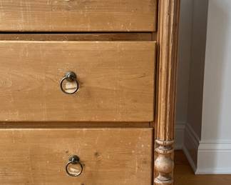Vintage Pine Sourced Pine Three Drawer Chest of Drawers with Brass Pulls. Measures 57" W x 25" D x 35.5" H. Photo 2 of 4.