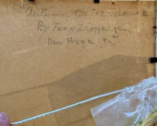 "Autumn on The Delaware," Oil on Board. Signed by Artist, Fern Coppedge. Measures 11 7/8" x 11 3/4"; 17" x 16 3/4" With Frame. Photo 2 of 2.