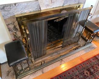 Antique Brass and Black Fireplace Fender