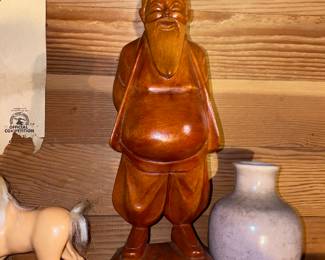 Wood Carved Asian Wise Man Statue