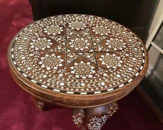 Teak Wood Tea Table With Bone Inlay and Elephant Legs