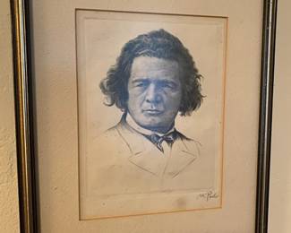 Anton Rubinstein Composer Framed Etching by Wilhelm Pech