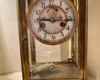 1910 Waterbury Crystal Regulator Brass/Glass Mantle Clock