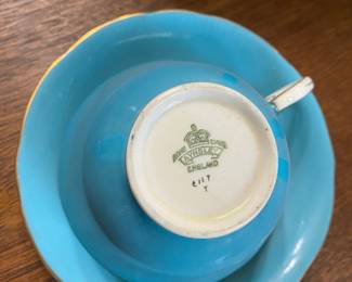 Aynsley Aqua Blue "Queens Garden" Teacup & Saucer