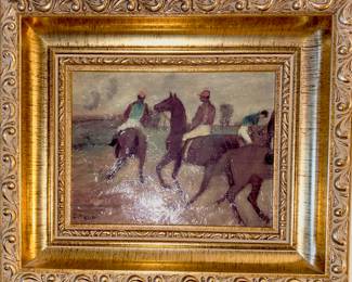 Gold Tone Ornate Framed "Before the Race" Oil Painting by Edgar Degas