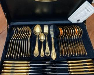  Rostfrei Solingen 23/24K Gold Plated Germany Flatware with Case