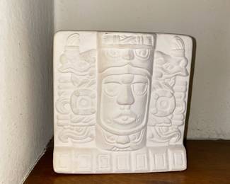 Kohunlich Mask Standing Bisque Plaque by Dorfmans Art Gallery Mantle Shelf 