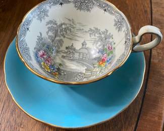 Aynsley Aqua Blue "Queens Garden" Teacup & Saucer