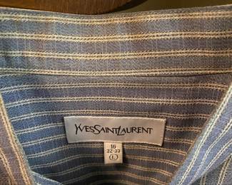 Yves Saint Laurent Blue/White Striped Button Up Long Sleeve