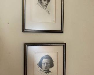 Anton Rubinstein Composer Framed Etching and Carl Maria von Weber Composer Framed Etching by Wilhelm Pech