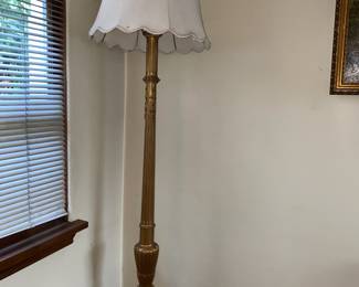 Ornate Gold Tone Floor Lamp with White Shade