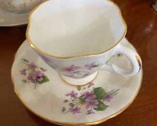 Windsor Bone China Teacup & Saucer - Purple Violet Pattern