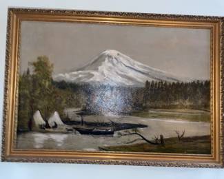 Gold Tone Framed Mount Rainier Oil Painting