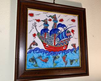 Framed Tile with Ship Design
