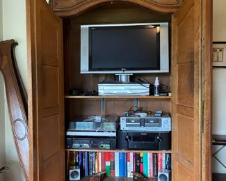 Walnut French Louis XV Style Cabinet/Armoire with Mirrored Doors
