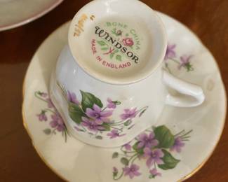 Windsor Bone China Teacup & Saucer - Purple Violet Pattern