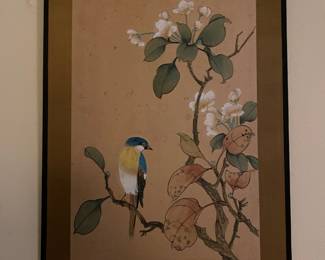 Japanese Artwork - Bird Perched on Branch 