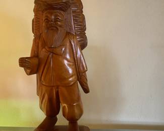 Wood Carved Asian Backpack Traveller Sculpture