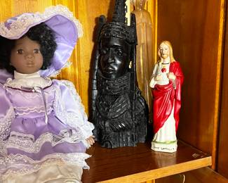 Vintage doll-not for sale, Vintage bust- $45, Religious figurine- $2